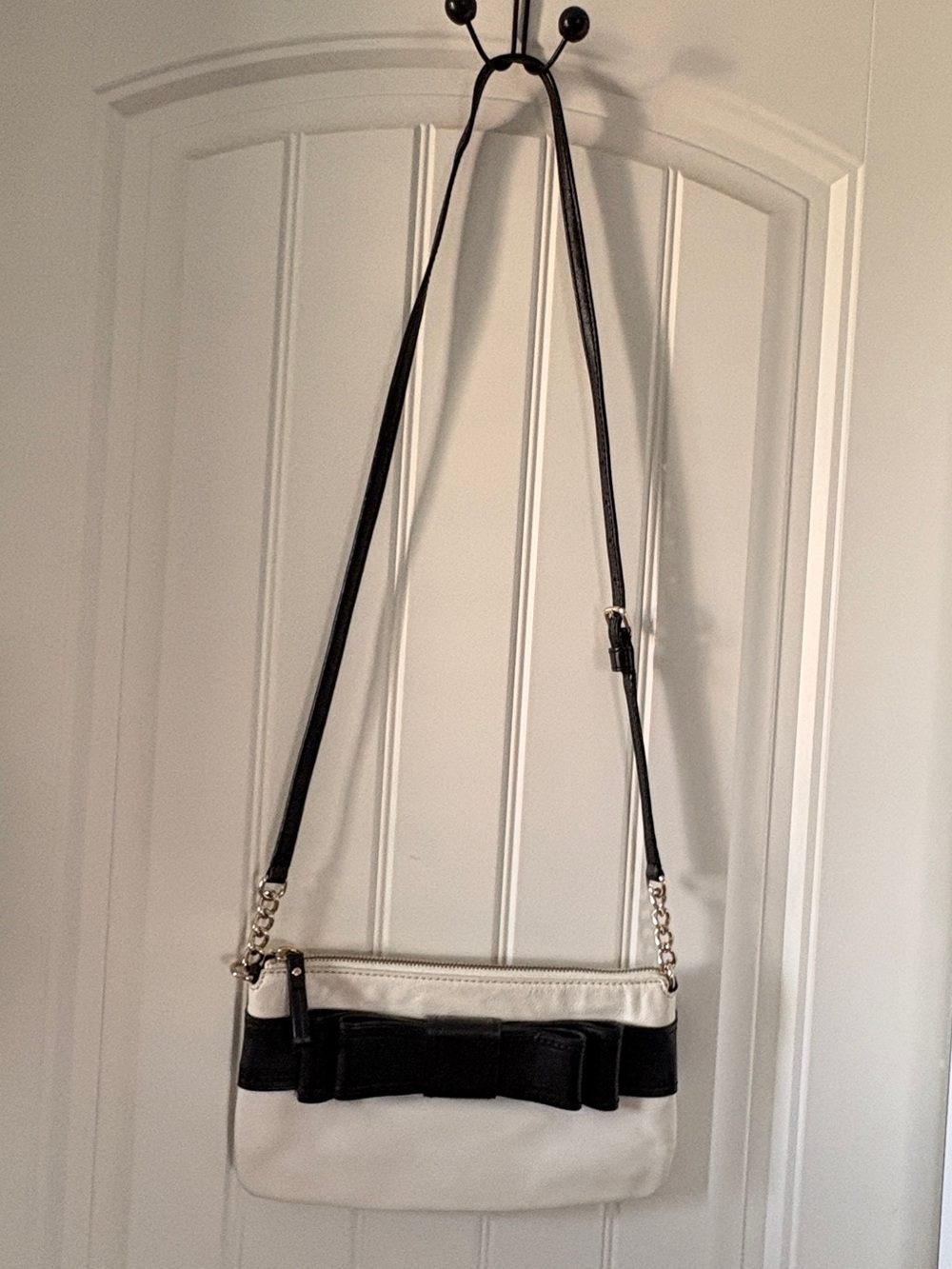 kate spade white crossbody with black bow trim